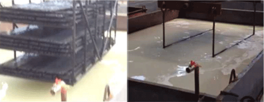 淬火工件重疊擺放進入淬火溶液中現場涂圖